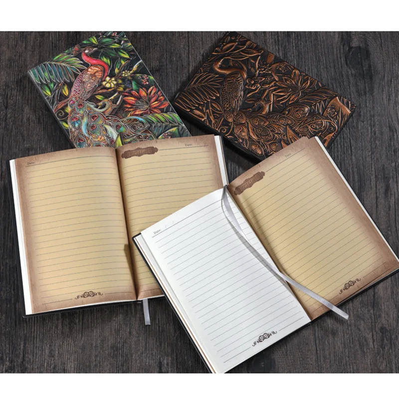 Embossed Peacock NoteBook Animal PU Cover A5 Retro Note Books Journal Gift 200 Pages