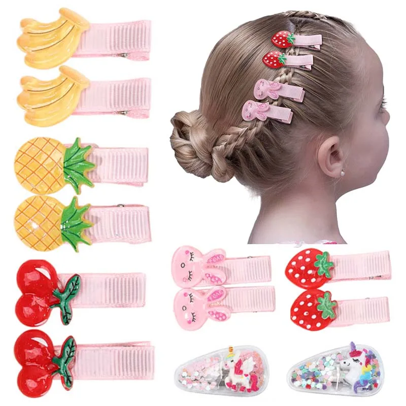 

ncmama 5/10Pcs Cute Cherry Banana Hairpin For Kids Girls Sequins Unicorn Hair Clips Barrettes Baby Headwear Hair Accessories