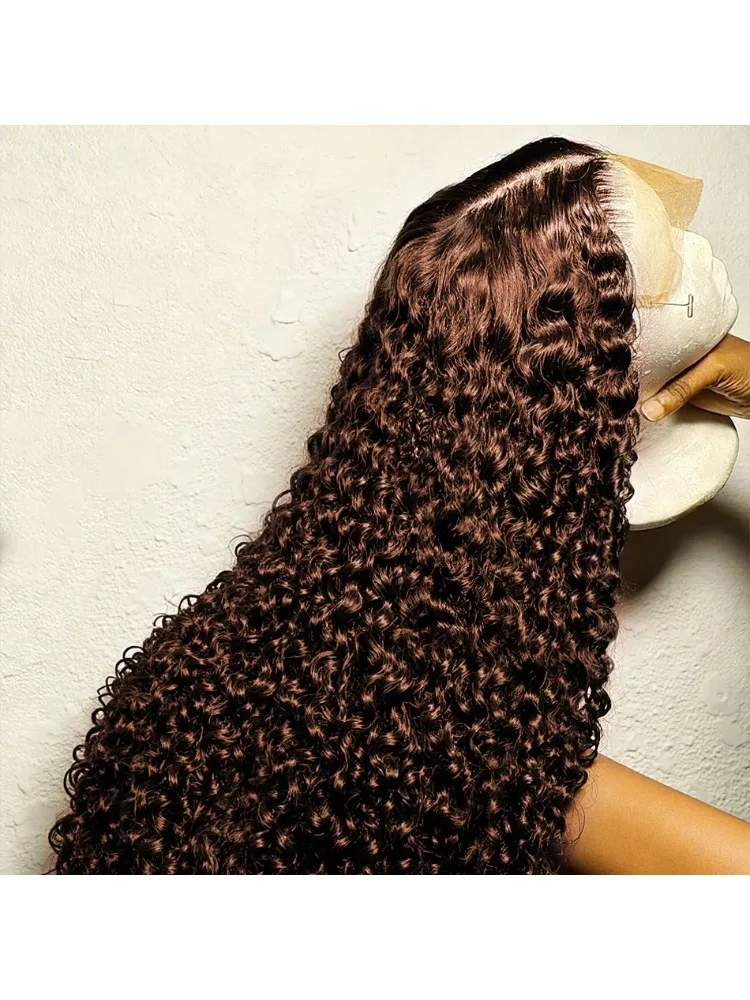 250 Dichte Schokoladenbraune Deep Wave Echthaar-Perücke 30-38 Zoll Transparente Lace Frontal Perücken 13x6 Lace Front Wasserwellen-Perücken