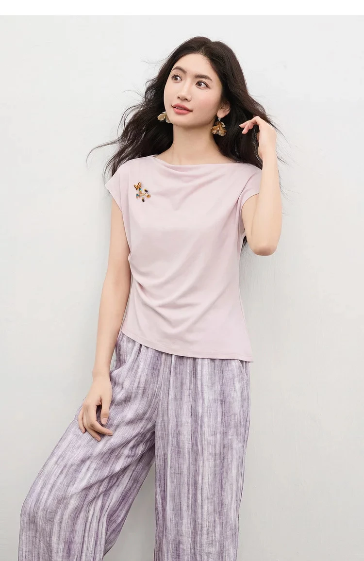 SENTUBILA 2026 Sommer-Damenanzug Zweiteiliges Hosen-Set Lässiges Baumwoll-T-Shirt Leinen-Hose mit Weitem Bein Damenbekleidung 162ZL6840 – Detail 27