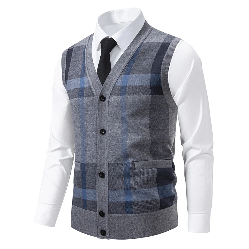 

Mens Business Casual Vest Sleeveless Cardigan V Neck Knitting Vests Button Front Knit Cardigan Vest