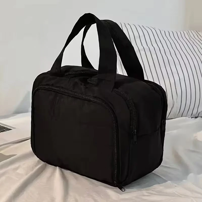 New Standing Travel Makeup Bag, Large Capacity Multi Zone with Handle, Multi Compartment Women's Portable Toiletries Bag