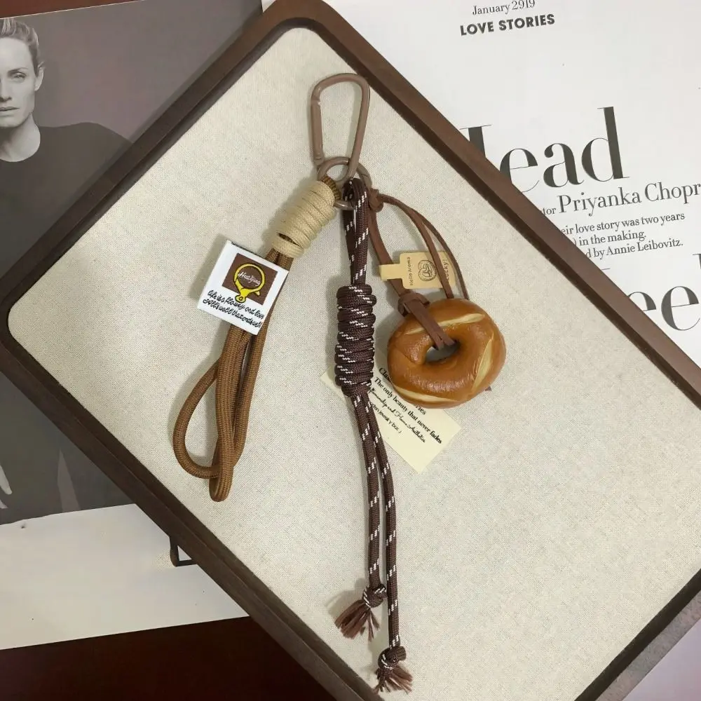 Bagel Alkaline Bread Key Chain Bag Charms Bag Decoration Braid Rope Bag Pendant Nylon Key Ring Woven Rope Pendant