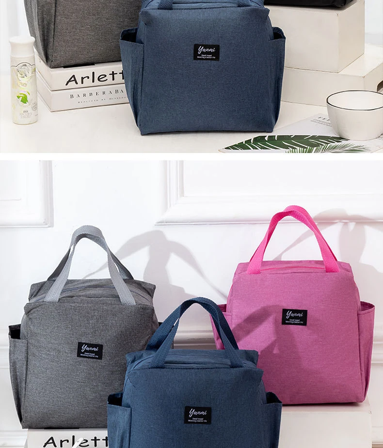 Double Pockets Portable Lunch Bag Lunch Box Insulated Canvas Tote Bag School Lunch Portable Dinner Box Picnic Food Storage