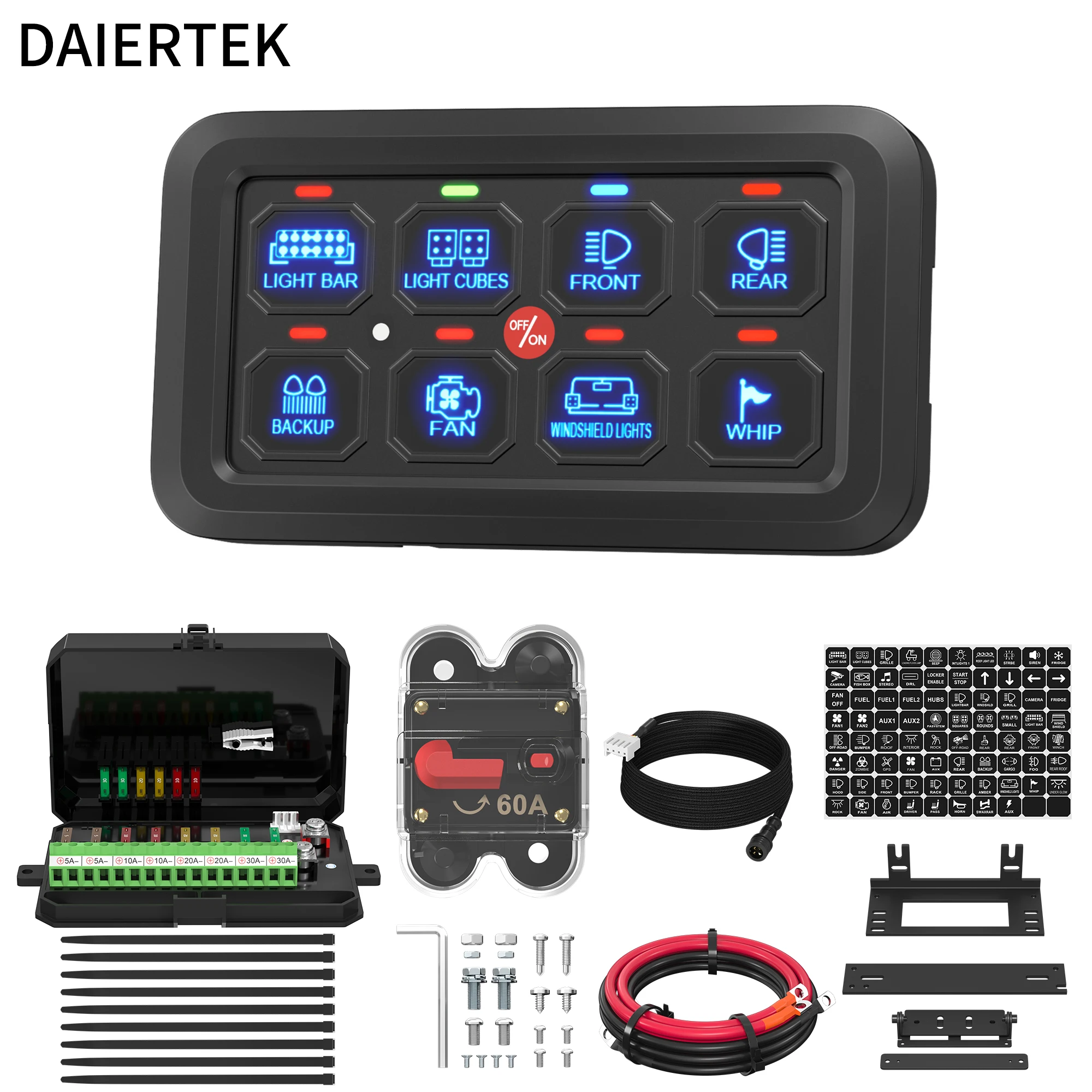 

Automotive Circuit Control Relay System Box Multifunction 8 Gang RGB Offroad Switch Panel 12V Waterproof for Car Marine RV