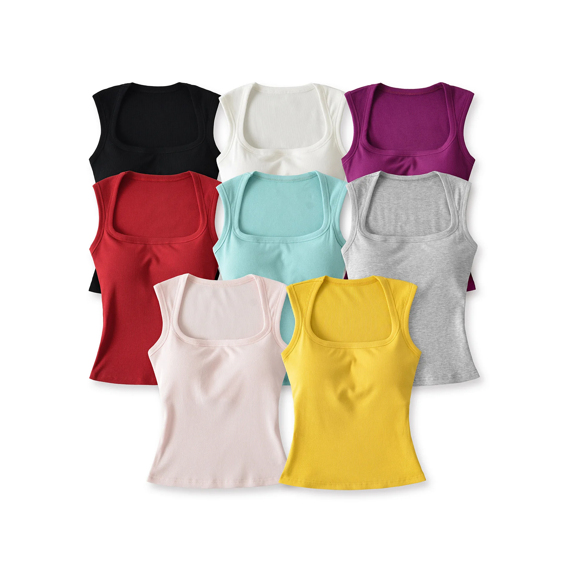 Spicy Girl Sexy Wide Shoulder Strap Square Neck Tank Top For Outerwear Concealing Side Breast Sexy Slimming Waist Expanding AWNI