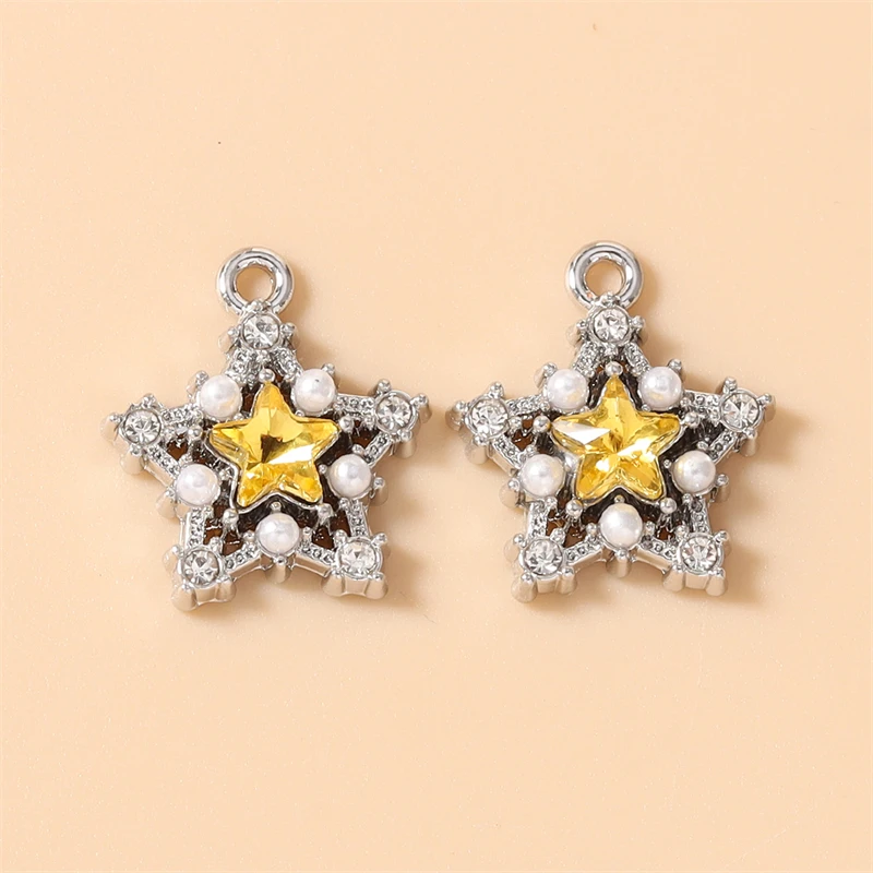 5 Stück, 17 x 19 mm, zarte, farbenfrohe Stern-Anhänger aus Kristall, zum Basteln von Halsketten, Ohrringen, Armbändern, für DIY-Bastelarbeiten und Schmuckherstellung. – Detail 24