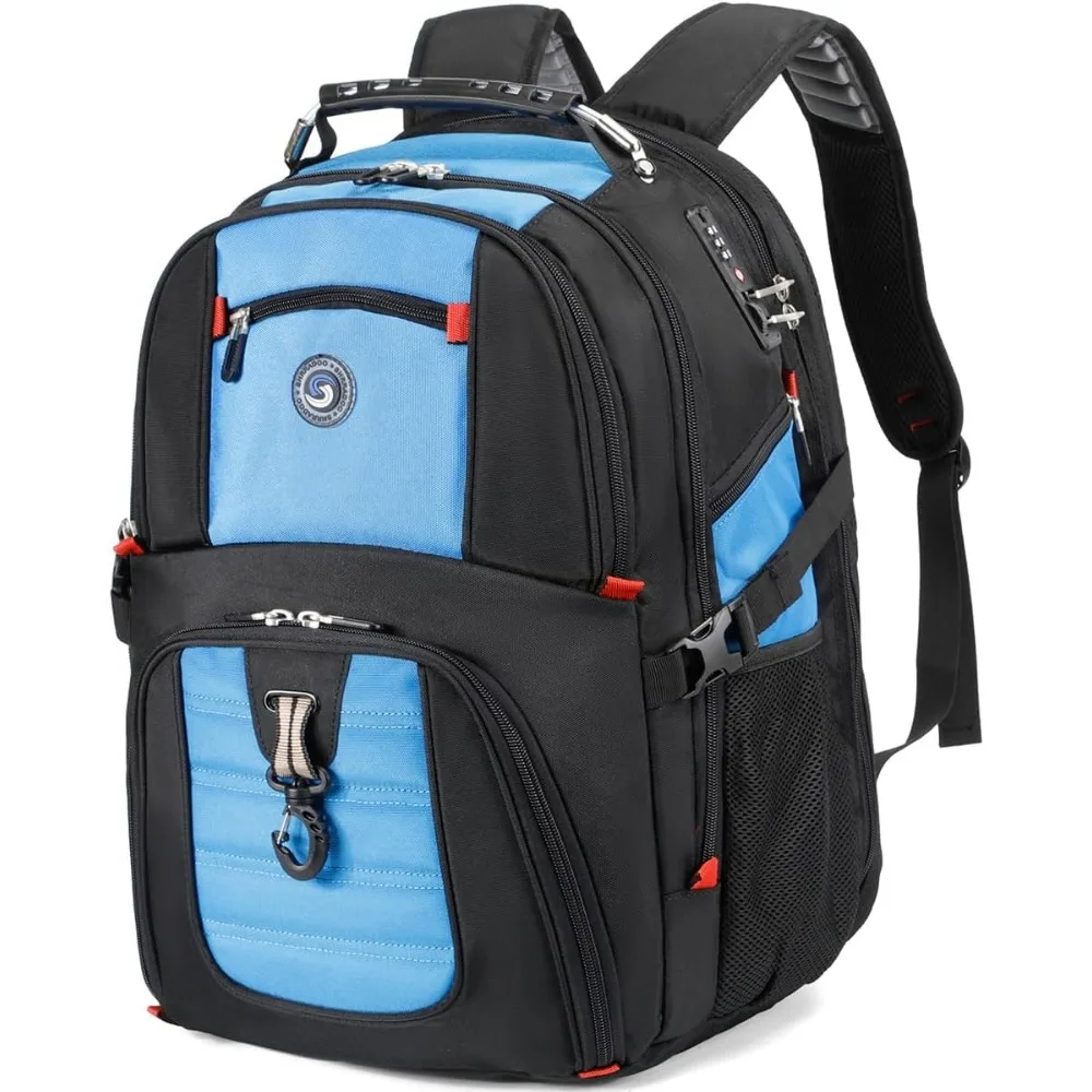 Large 50L Travel Laptop Backpack with Combination Lock, Airline Approved Bag Fits 17 Inch Laptops for Men and Women, Blue