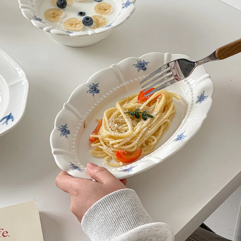 مجموعة أطباق الرياح الكريمية طبق حلوى من الدانتيل المنقوش طبق المعكرونة الإيطالية طبق سلطة لطيف وجميل للاستخدام المنزلي #4