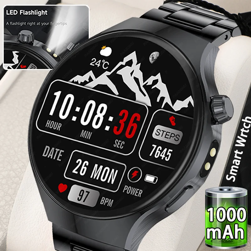 

Новые умные часы с аккумулятором 1000 мАч, водонепроницаемые IP68, 1,7-дюймовый HD-экран 360*360, BT-вызов, фонарик, спортивный военный фитнес-браслет