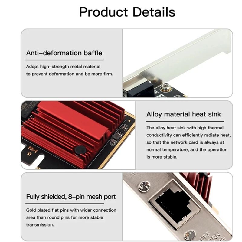 Carte réseau 2.5G PCI-E vers RJ45 Gigabit, puce RTL8125B, 10/100/1000Mbps, Ethernet filaire RJ45 LAN, adaptateur de contrôleur, pièces de rechange