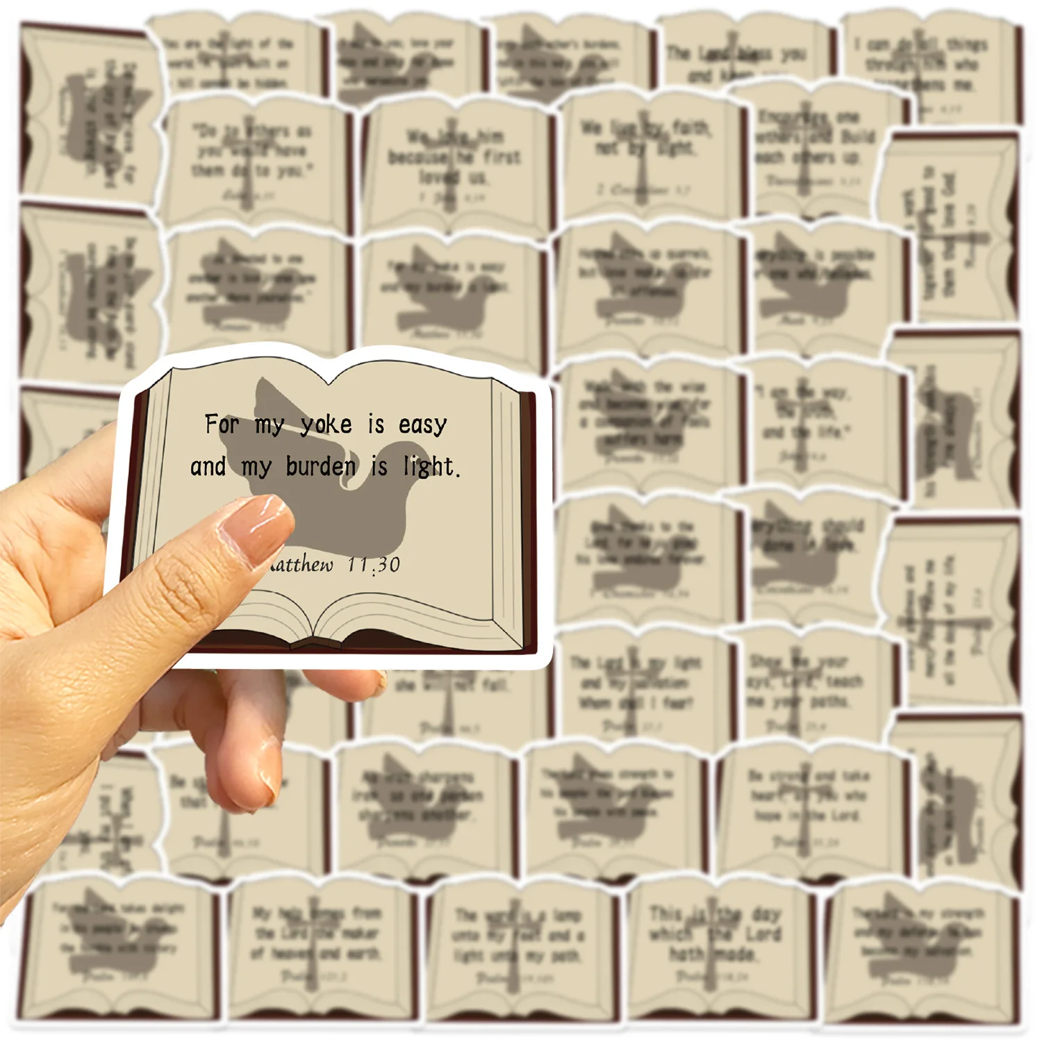 

50Pcs Bible Verse Book Stickers With Book Shape Scripture Inspirational DIY Stickers Scrapbooking Phone Waterproof Decals