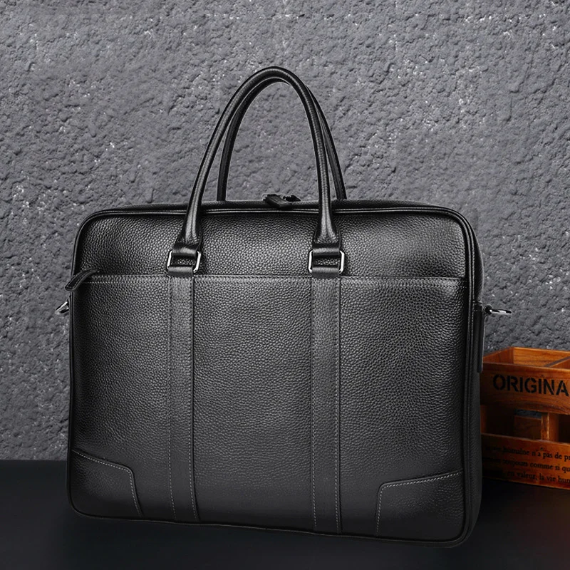 Fashion Men Handbag Top Layer Cowhide Men Computer Bag Luxury Business Travel Large Capacity Cowhide Briefcase