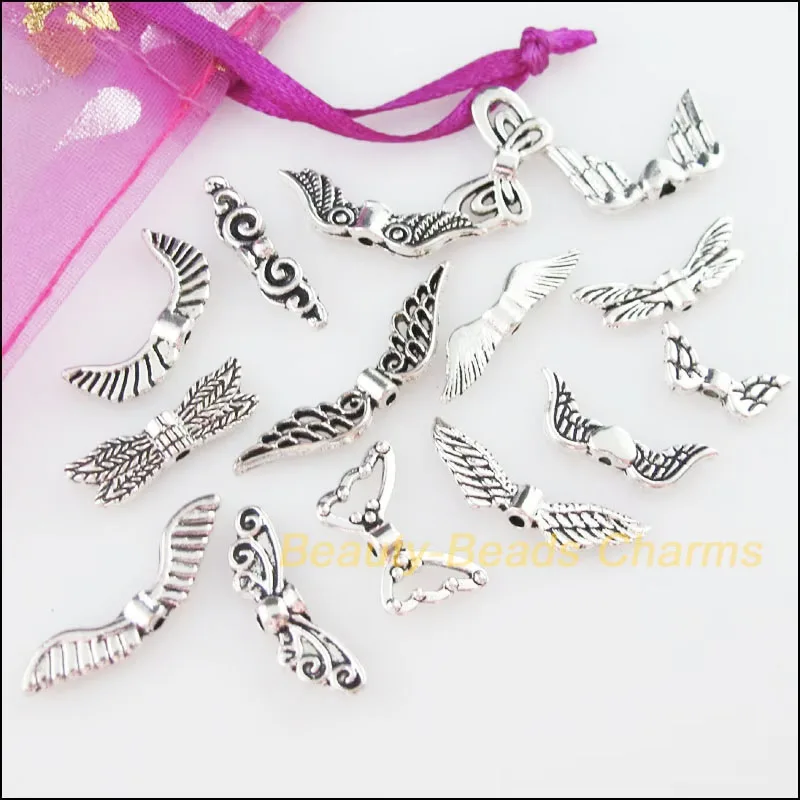 30Pcs Mixed Tibetan Silver Color Wings Charms Pendants For Jewelry Craft DIY