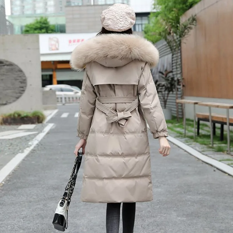 2023 New Women Down Cotton Coat Winter Jacket Female Long Large Size Parkas Slimming Hooded Outwear Thicken Fur Collar Overcoat