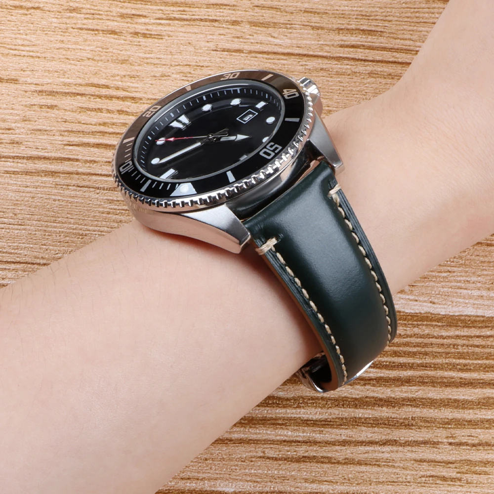 Genuine Oil Wax Leather Watch Strap 20mm 22mm 24mm Bands Quick Release Vintage Yellow Watchband Wristband Men Women Accessories