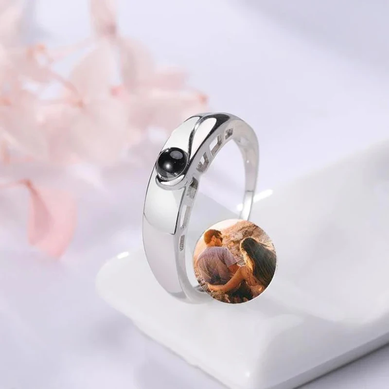 Bague en argent regardé personnalisée pour couple, matiques de projection photo, cadeau de mariage, cadeau commémoratif