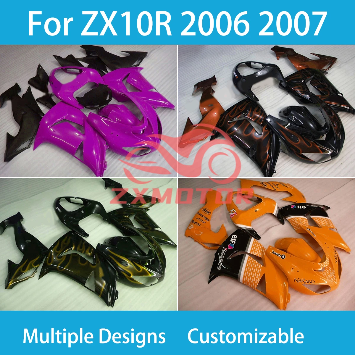 Carenados de plástico completo para motocicleta, Kit de piezas de carrocería para Kawasaki Ninja ZX 10R 06 07, ZX10R 2006 2007