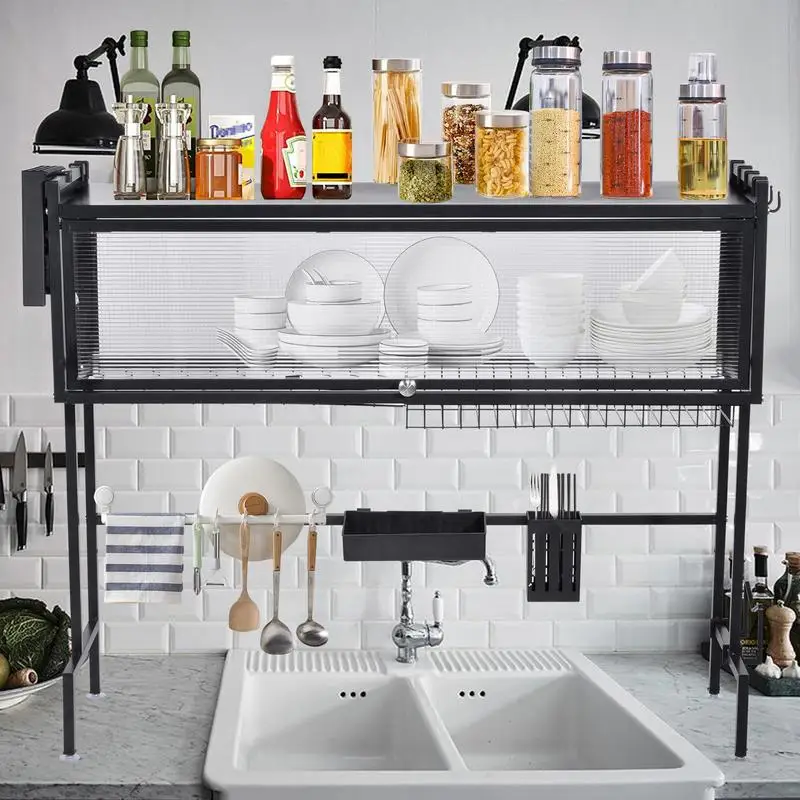 

Over Sink Dish Drying Rack Stainless Steel Over Sink Dish Rack With Cover Multifunctional Dish Drying Rack Space-Saving Storage