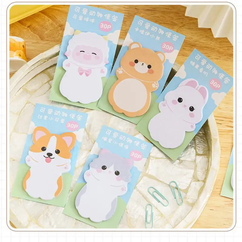 30 Sheets Lovely Animal Rabbit Bear Dog Sticky Notes Memo Pad Paper School Supplies Planner Stickers Stationery