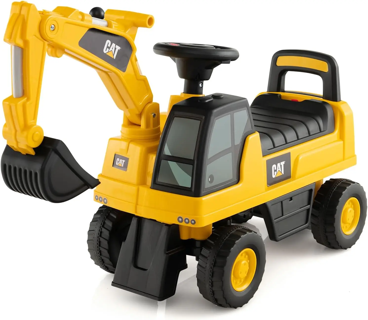 

Ride on Excavator, Licensed Caterpillar Kids Excavator Digger w/Rotatable Digging Bucket, Driver‘s Cab, Under-seat Storage, Cons