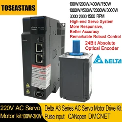 Delta A3 220V AC Servo Motor Driver Kit 24Bit Absolute Encoder 100W-3KW 40mm-180mm Flange Motor Drive Pulse Input CANopen DMCNET