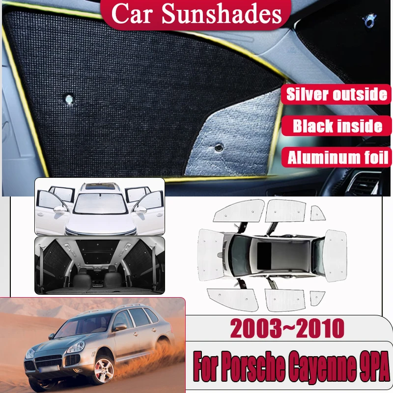 

Автомобильные солнцезащитные козырьки для Porsche Cayenne 9PA 2003 ~ 2010, солнцезащитный козырек на заднее боковое окно, полное покрытие, аксессуары для штор на лобовое стекло
