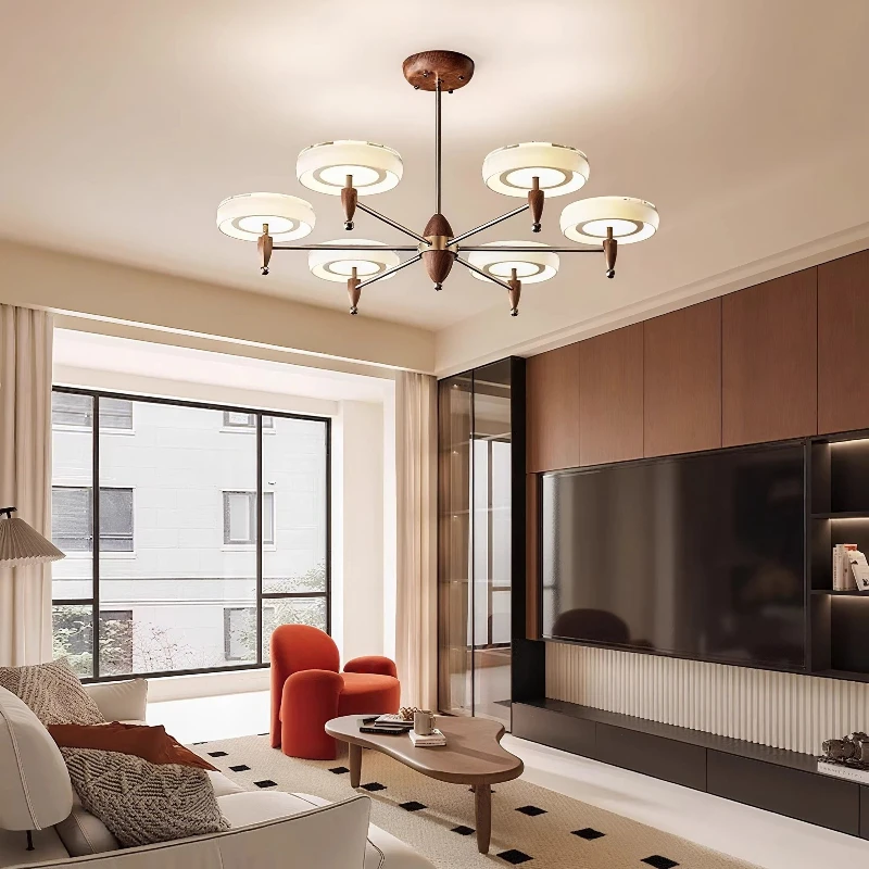 

Living Room Pendant Light 2025 New French Cream Style High-end Feeling Middle Walnut Color Hall Main Light Fixture