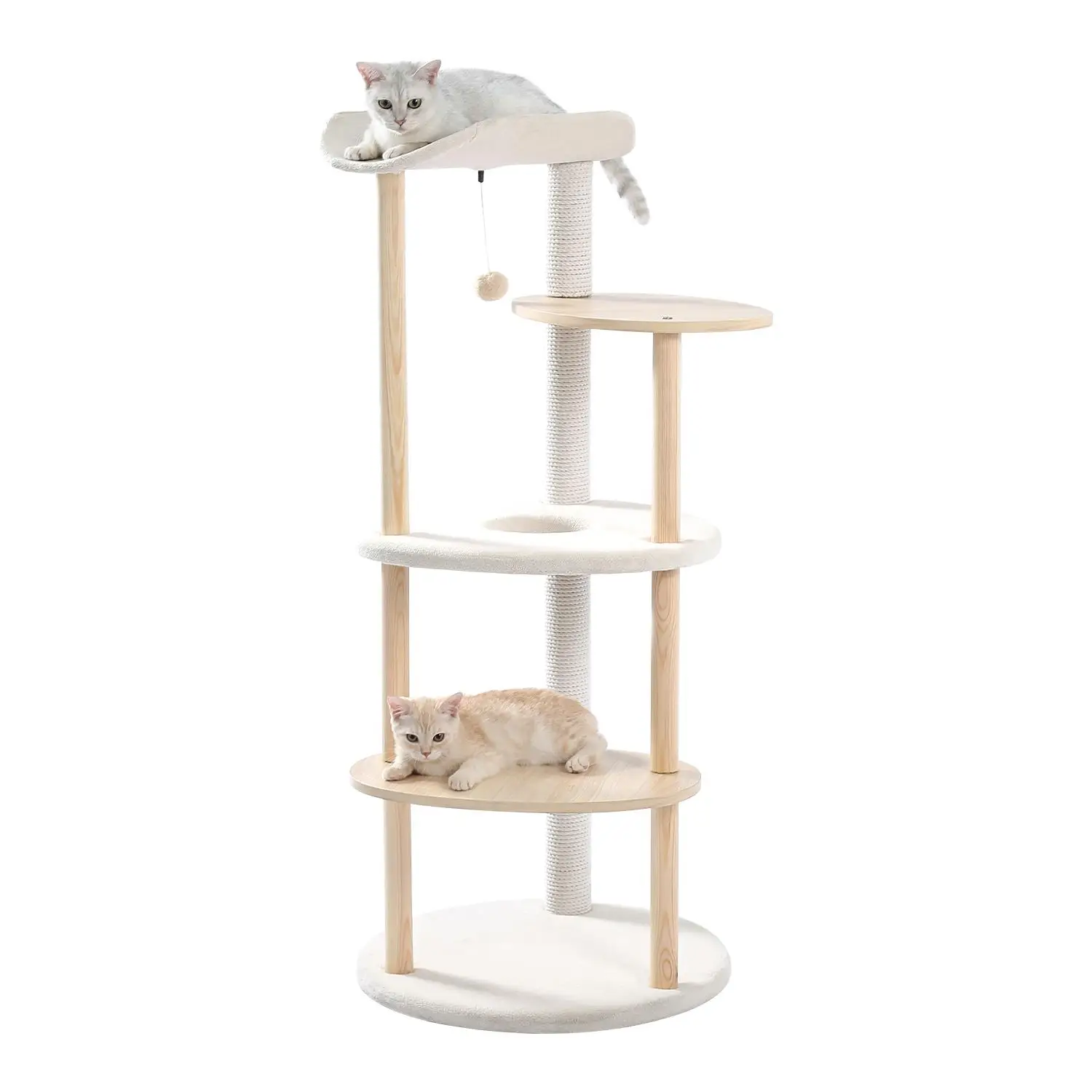 Modern Multi-Level - Wooden Activity Center with Scratching Posts - Beige Cat Tree