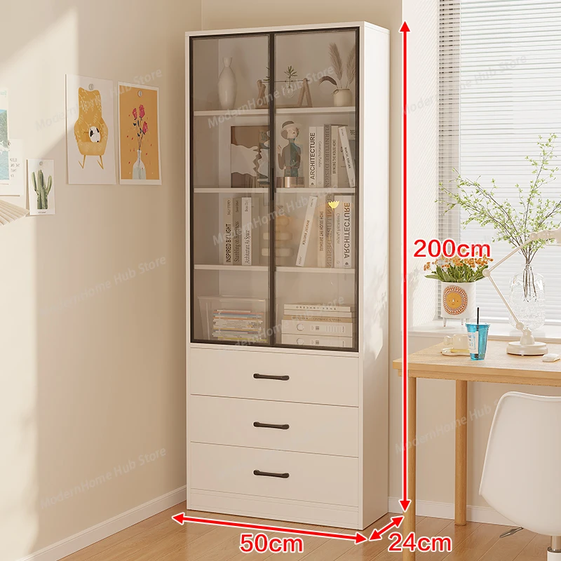 Solid wood bookshelf Floor shelf Glass door Household children's bookcase Living room simple cabinet Crack storage locker - view 5