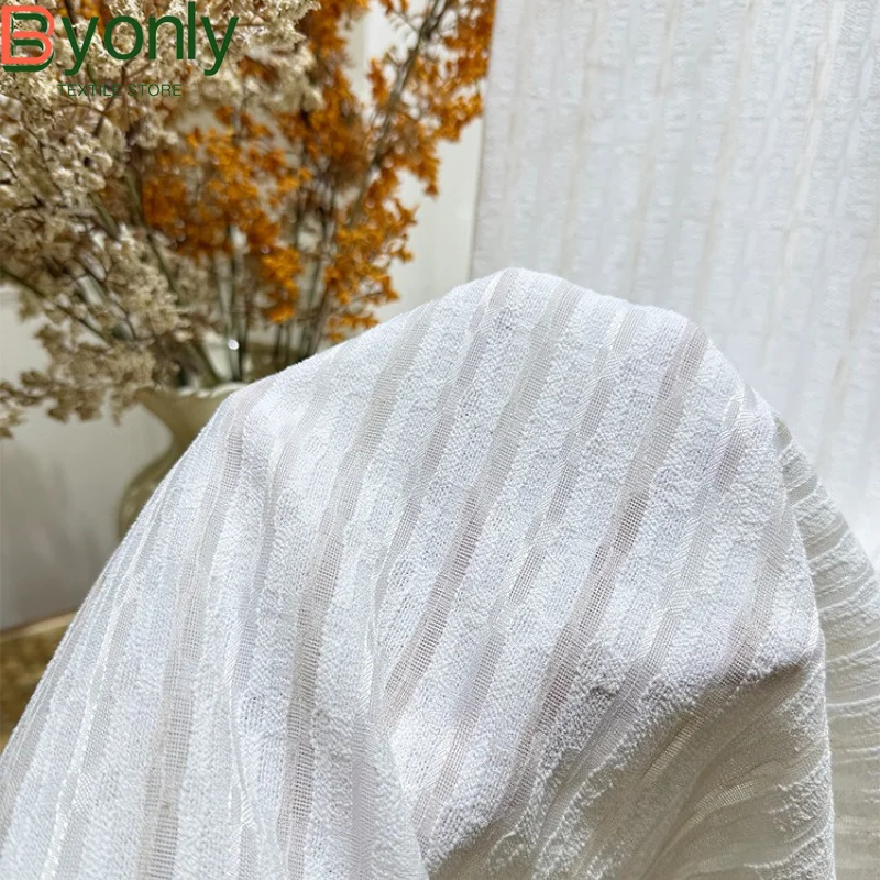 Thickened Sun Protection and Heat Insulation Jacquard Pleated White Screen Window Gauze Living Room Balcony Bedroom Bay Window