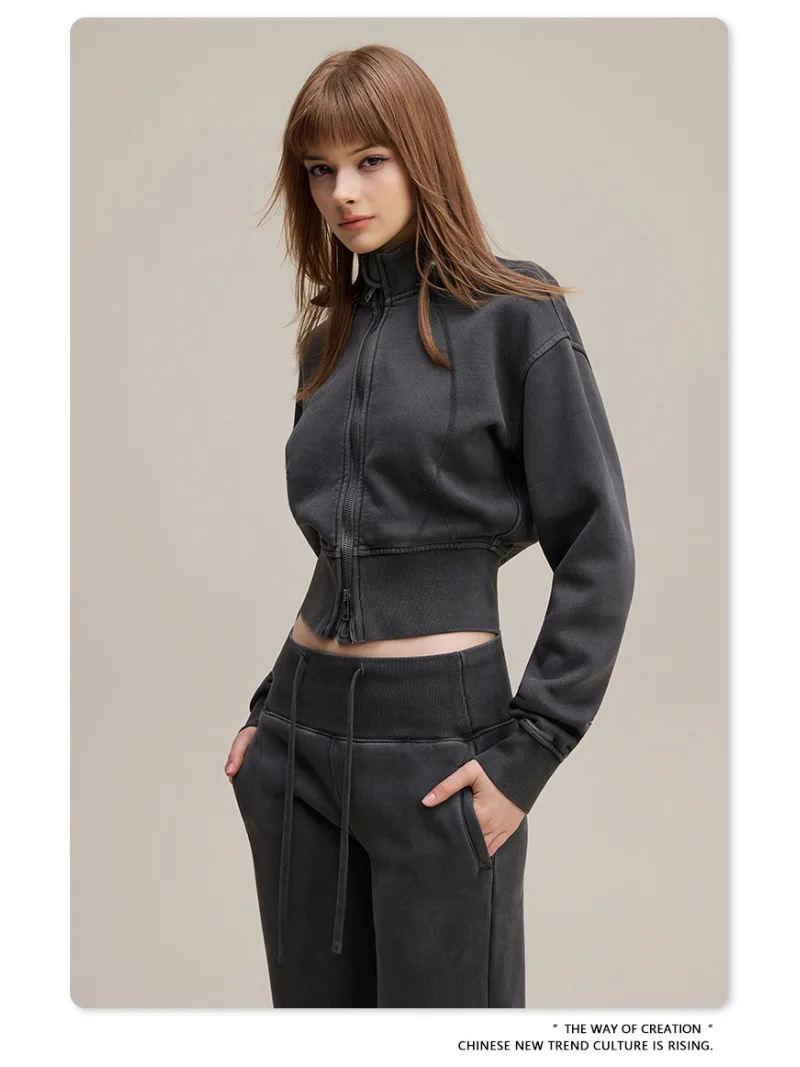 2 in 1 Detachable Zipper Jacket Women 2026 Autumn Fashion Cropped Sweatshirt Long Sleeve Casual Streetwear Outerwear