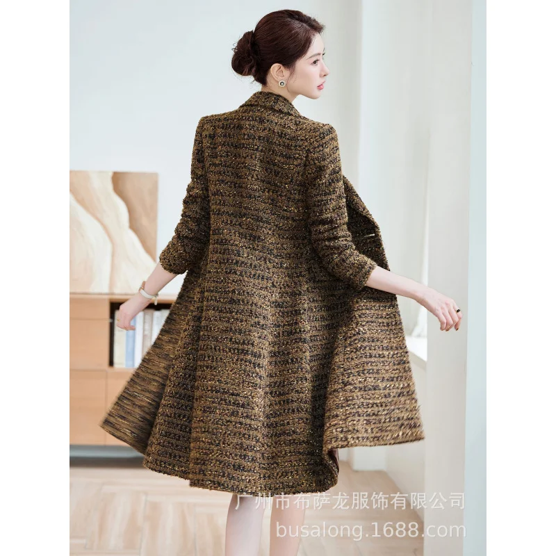 

2025Bussalon New Women's Coat Korean Style Professional Mid-Length Suit Collar Trench Coat Workwear2616