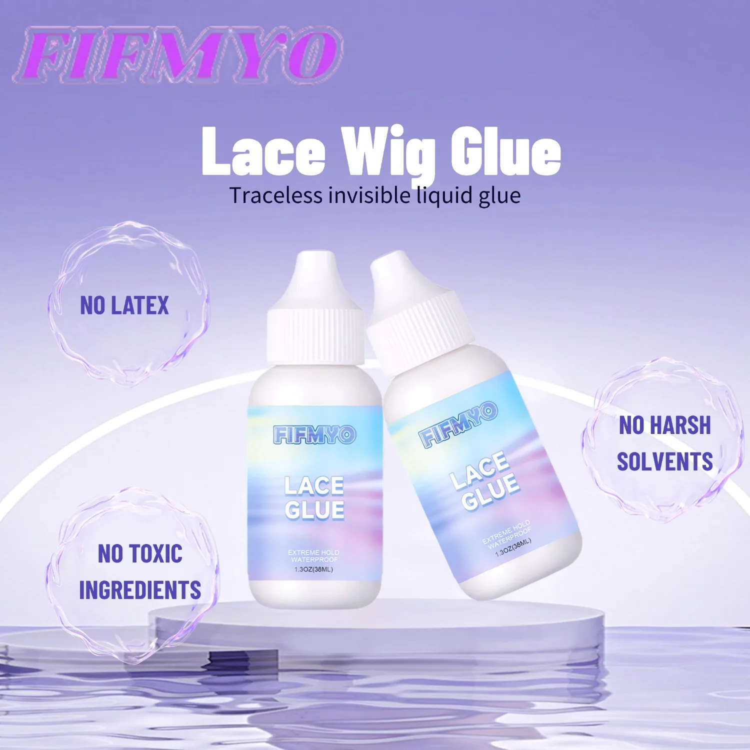 Fifmyo peruca de renda cola adesiva forte segurar peruca de renda cola líquida à prova dwaterproof água forte segurar renda frontal para extensões de cabelo