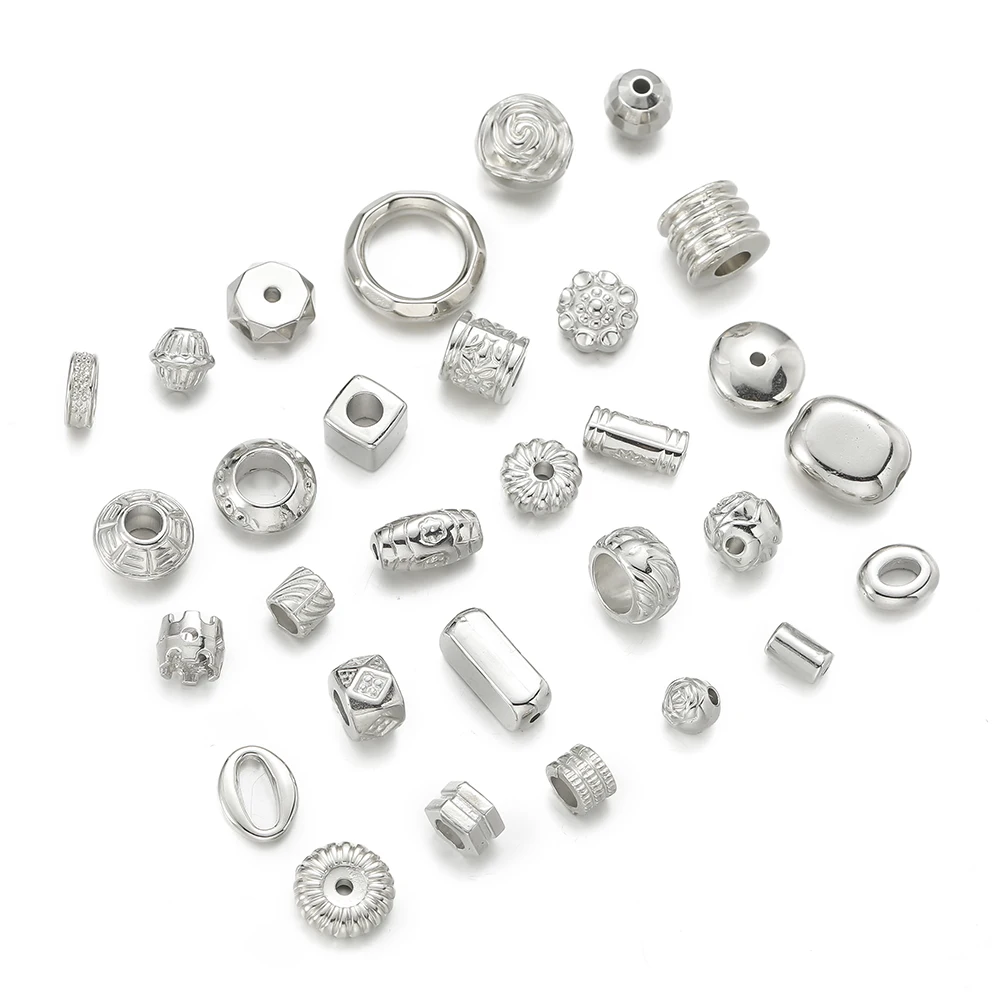 50pcs/lot CCB Spacer Beads Charms Antique Silver Color Spacer Beads Charms Pendants For DIY Bracelets Jewelry Making Accessories