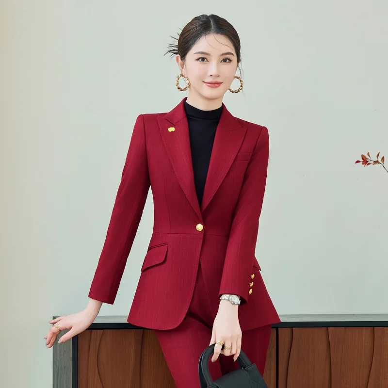 Red Suit Set for Women, Autumn and Winter High-Quality Outfit, Elegant Professional Business Attire, Host Formal Wear, Workwear