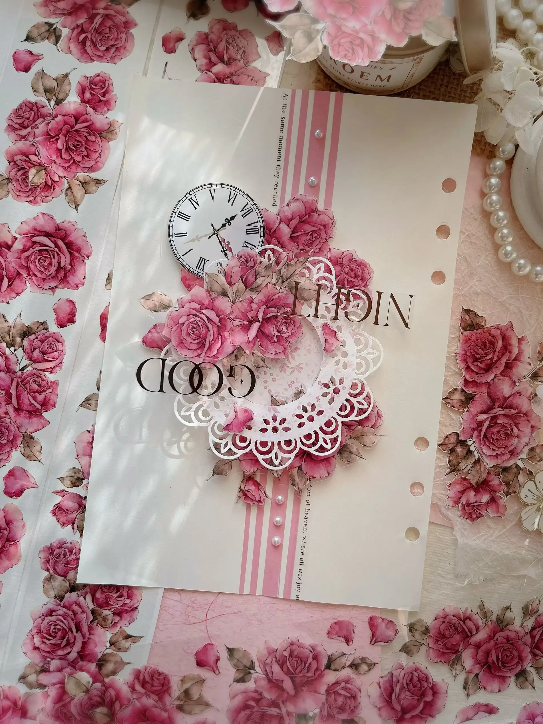 5m/Rolle neues rosa Rosen blume Haustier Washi Tape