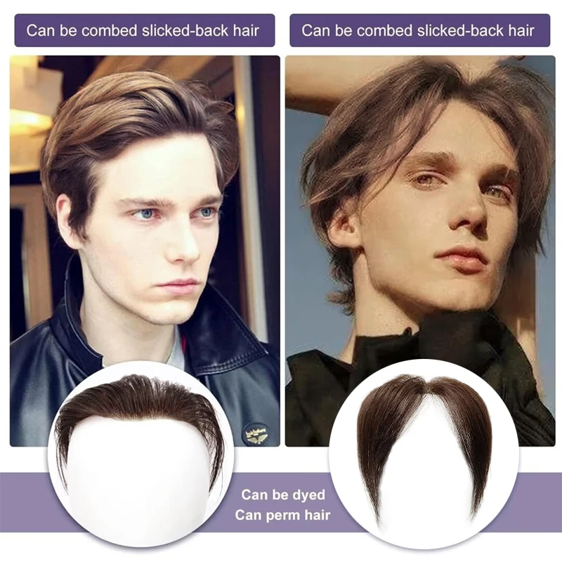 6 inch heren 100% echt haar 4 # Kleur PU V-lus front toupet natuurlijke haarlijn pruiken Remy haarvervanging recht haarstukje