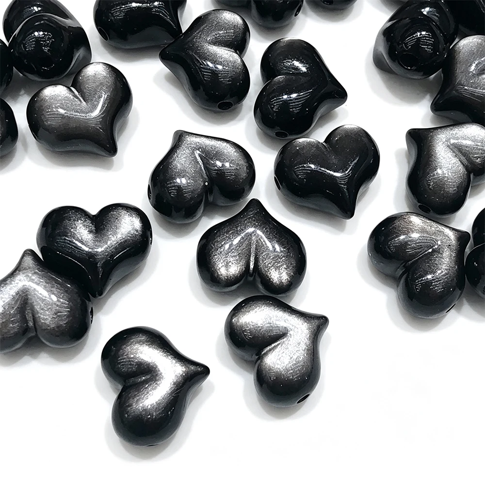 2pc/Lot Natural Stone Silver Obsidian Carved Heart Mini Crystal Carving DIY Crystals Gemstone Statue Home Decoration Mineral