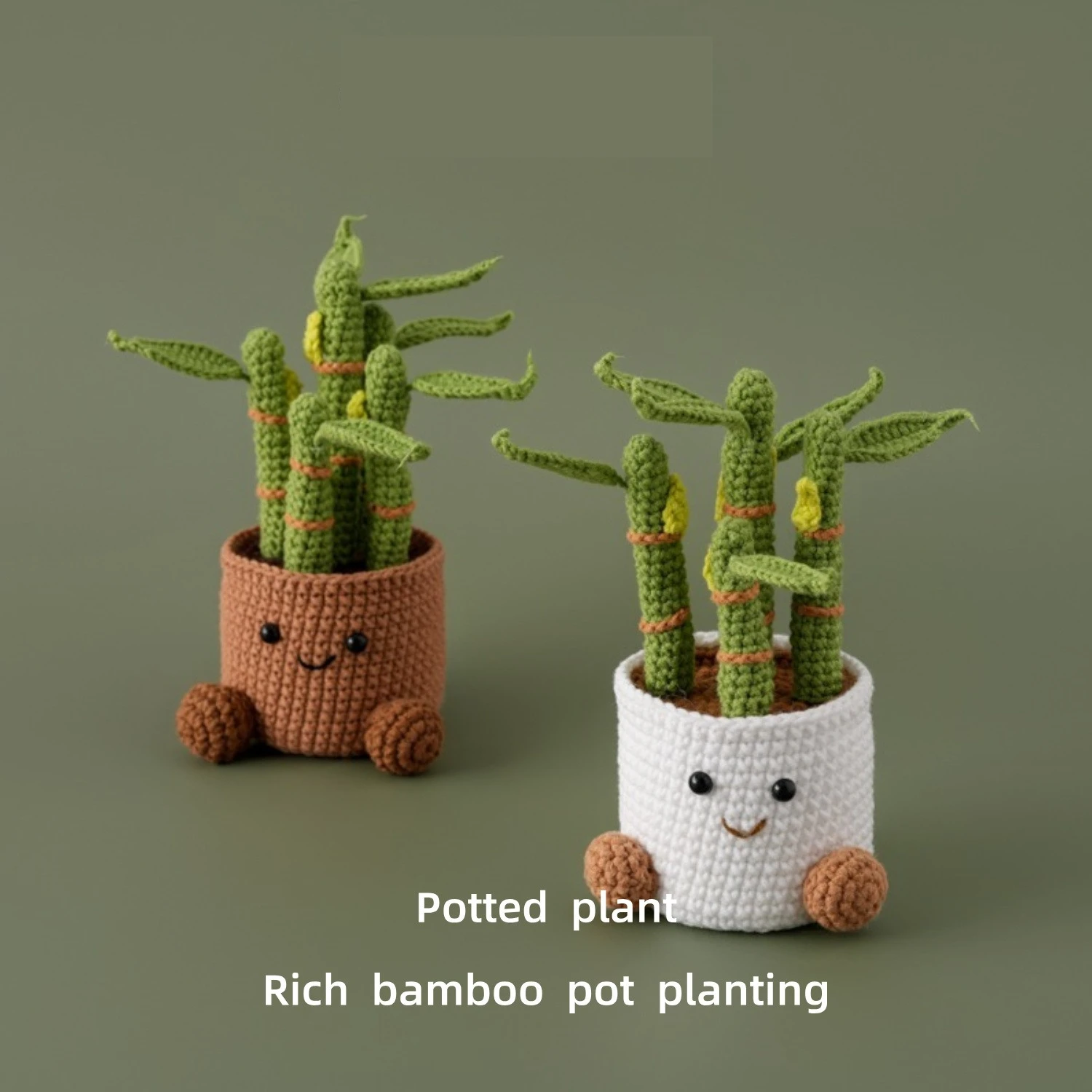 Crochet Plant Vase Creative Fashion Bamboo potted plant Knitting Handmade Woolen Yarn Finished Product Photography Props
