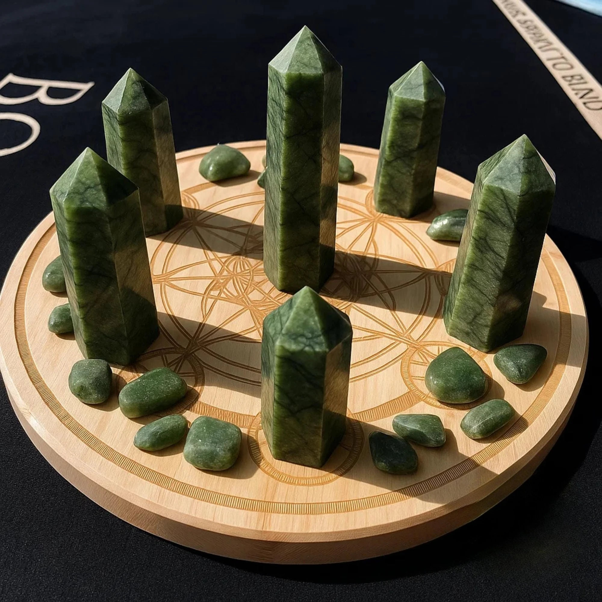 Natural Green Serpentine Jade Tower Polished Obelisk Point Snakeskin Pattern Earthy Tones Home Office Desk Ornament Collectible