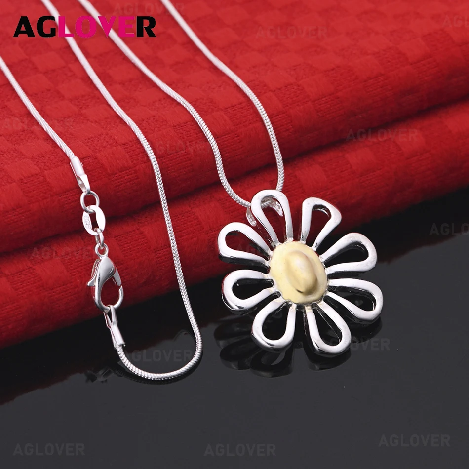 

AGLOVER 925 Sterling Silver Daisy Pendant Necklace Women's Exquisite and Cute Wedding Jewelry
