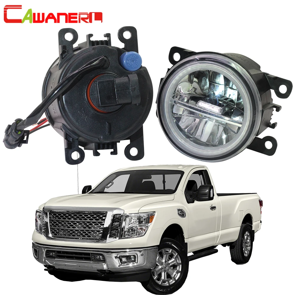 2 X Truck H11 LED Bulb Front Fog Light + Angel Eye Daytime Running Lamp DRL H11 4000LM 12V Styling For Nissan Titan XD 2016-2019