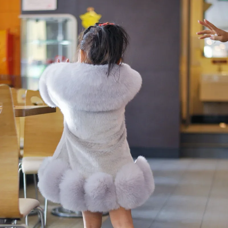 Winter Clothes for Girls 2023 New Kids Boutique Coat Thicken Korean Imitation Fur Autumn Fox Hair Cotton Warm Large Fur Collar