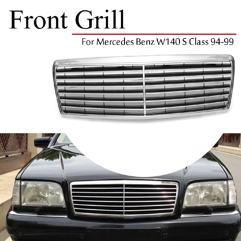 RMAUTO Car Front Bumper Grill Grille Chrome Silver For Mercedes Benz W140 S Class 1994-1999 Car Styling Accessories Body Kit