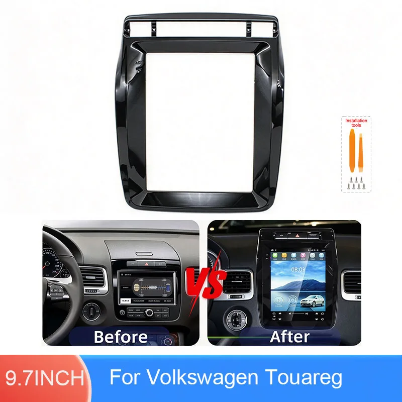9.7 Inch Car Radio Fascia Frame For Volkswagen Touareg Vertical Screen Dashboard Stereo Panel Trim Wiring Harness Kit