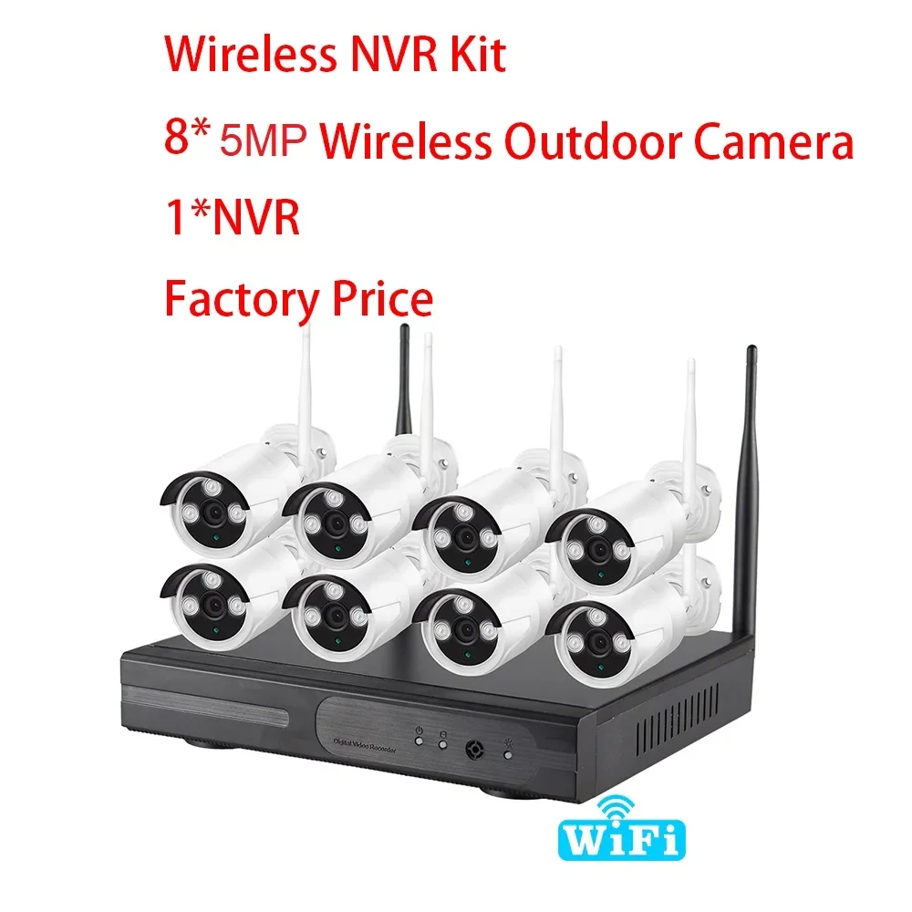 Sistema di telecamere di sicurezza domestica esterna wireless a lungo raggio Telecamere IP da 5 MP Sistema di sorveglianza WiFi 8CH con audio