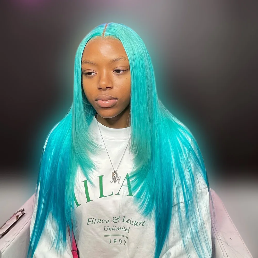 

13x4 Straight Transparent Lace Front Wig Blue Colored 613 Human Hair Wig Pre-Plucking Brazilian 100% Human Hair Lace Frontal Wig