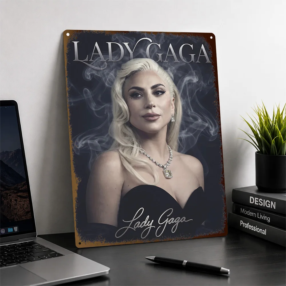 Lady Gaga Glamorous Portrait Printed Poster Customized Metal Sign Chart Topper Style Wall Art For Audio Corner And Home Office