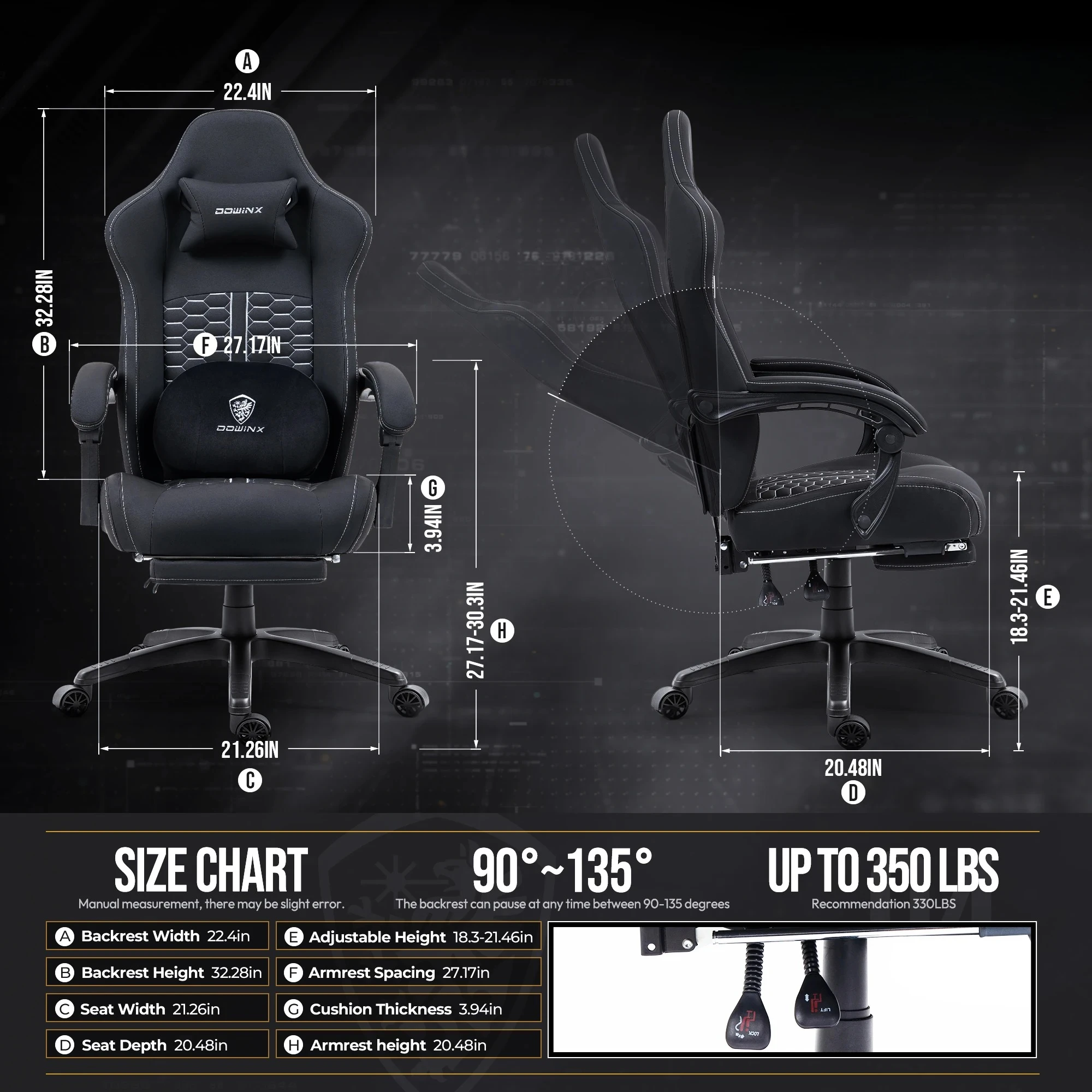 Ergonomic Gaming Computer Chair with Pocket Spring Cushion and Footrest Dowinx Gaming Chair with Heated Massage Lumbar Support